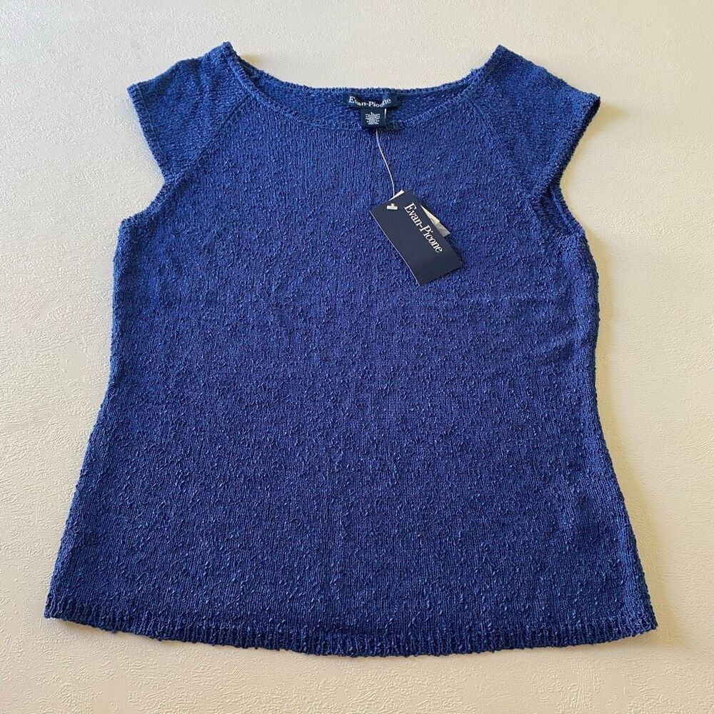Evan-Picone Madison Ave Blue Knit Cap Sleeve Top NWT Size L